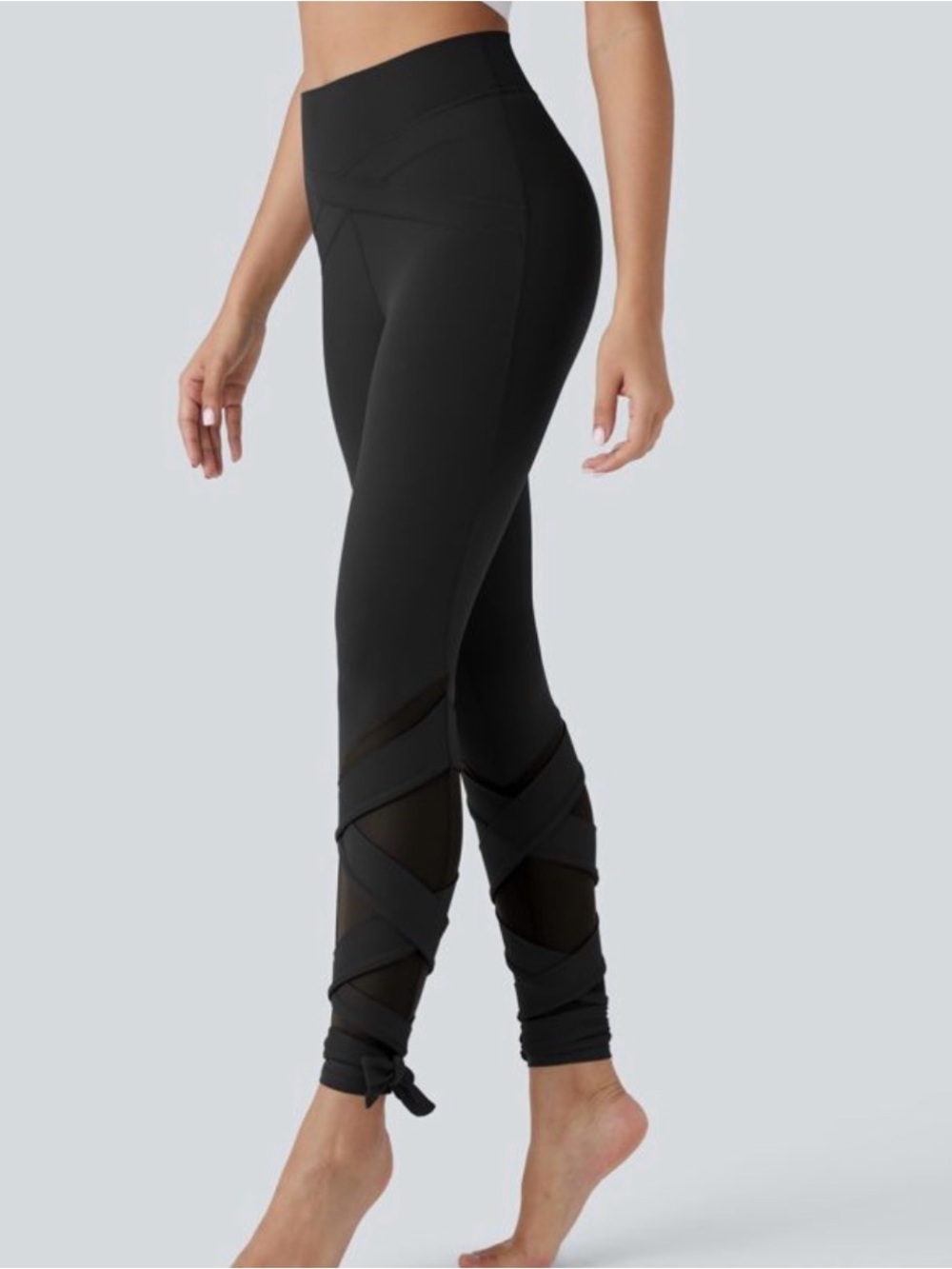 Halara SoftlyZero High Waist Contrast Mesh Lace Up Leggings Size Small Black NEW
